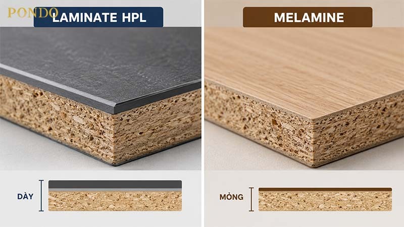 Phân biệt Melamine và Laminate qua độ dày của lớp phủ