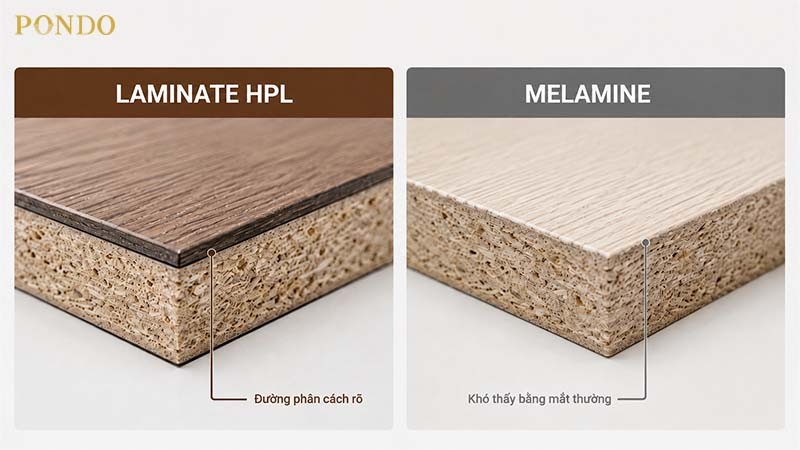 Phân biệt Melamine và Laminate qua phần cạnh tấm